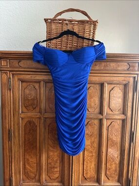 Windsor- Off-Shoulder Royal Blue Ruched Bodycon Dress